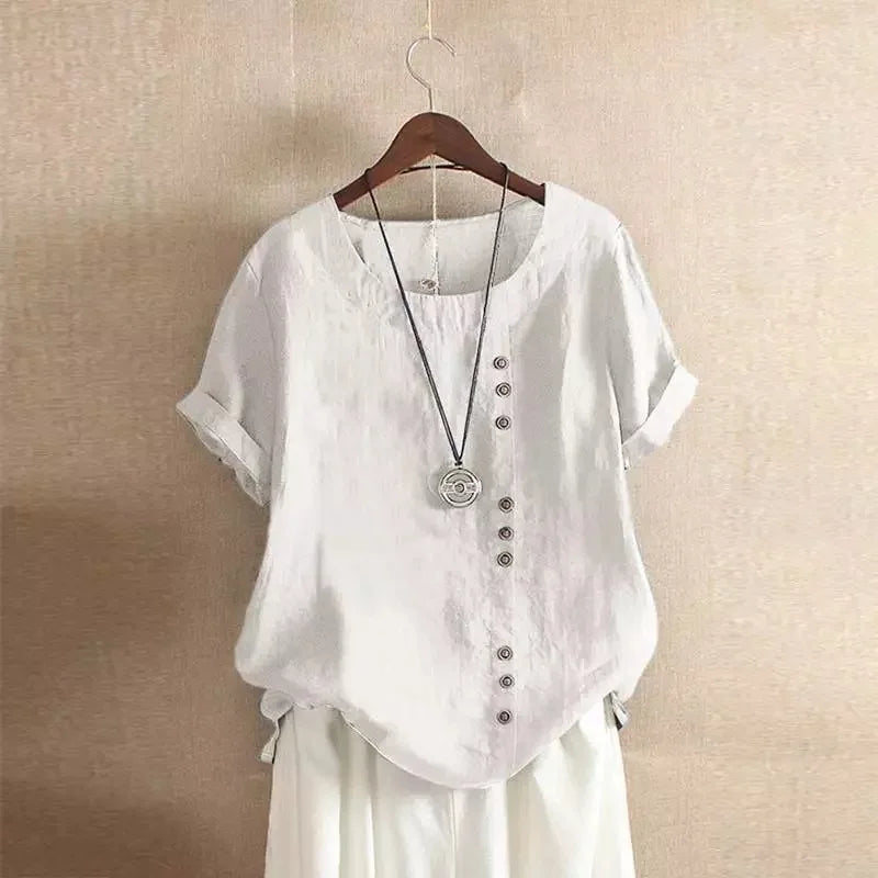 Sizes to 5XL Cotton Linen Vintage T-shirt Casual Loose Long Shirts with rolled sleeves.