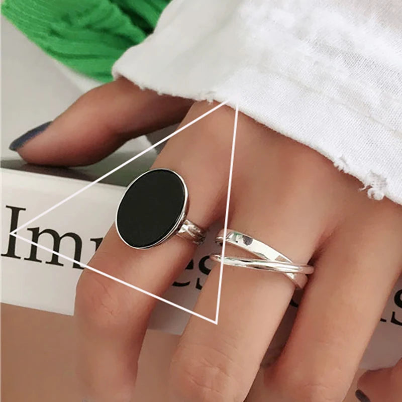 Sterling Silver Rings INS Fashion Vintage Hollow Lines  Adjustable  Jewelry