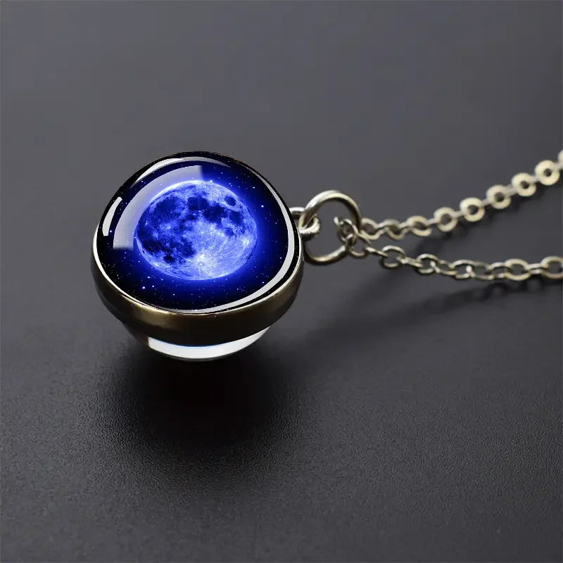 Double-Sided Galaxy Planet Glass Ball Pendant Necklace Sun Earth Moon Mars Galaxy Necklaces