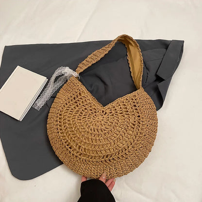 Casual Hobo Straw Shoulder Bags Handmade Weave Crossbody Bags Vintage