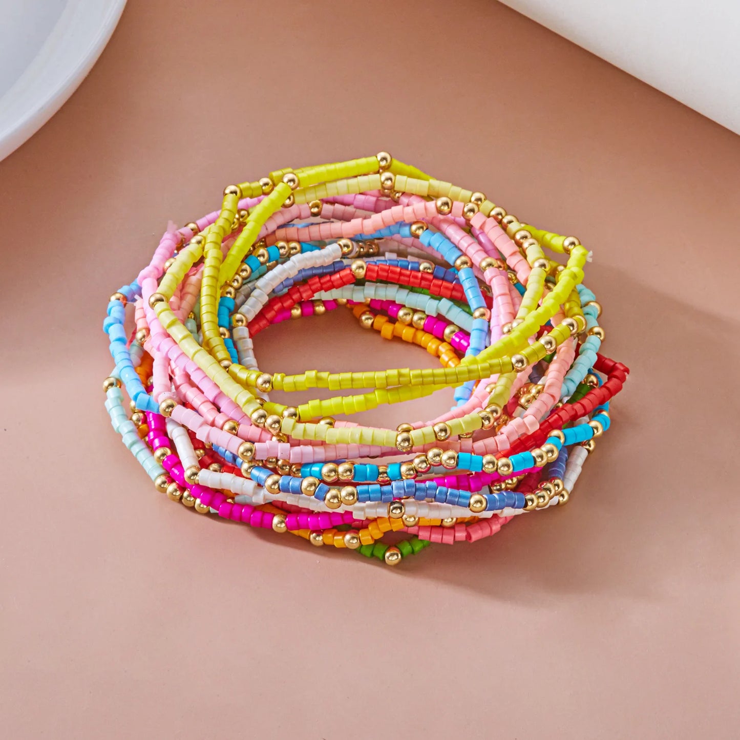 Bohemian Style Beaded Bracelets Set, Colorful Beads, Stretchy Strand Chain, Stacked Bracelets