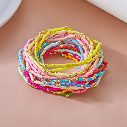 Bohemian Style Beaded Bracelets Set, Colorful Beads, Stretchy Strand Chain, Stacked Bracelets