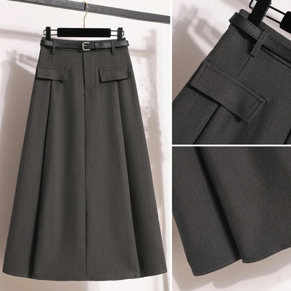 Sizes to 4XL  A-line with Pocket Flaps Solid Simplicity Casual Chic Skirt with Zipper and Elastic Back