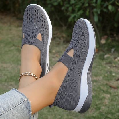 Women's casual shoes, solid color, breathable, soft-soled, lightweight walking shoes, low-top knit