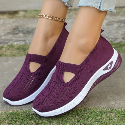 Women's casual shoes, solid color, breathable, soft-soled, lightweight walking shoes, low-top knit