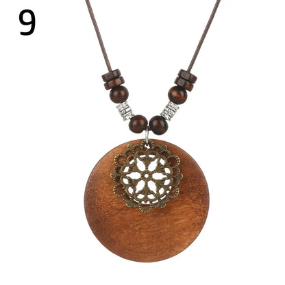 Long Wooden Beaded Tassel Boho  Necklace Nepal Wood Beads