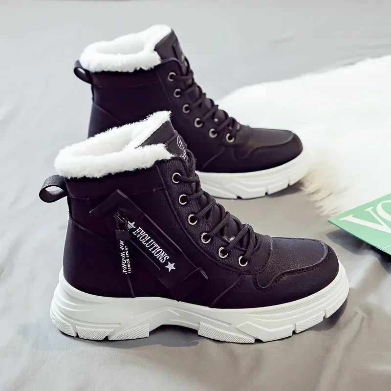 Short Snow Boots, Anti‑Slip, Warm Fur Lined, Lace-Up Casual Ankle Boots, Come in Black, White, Tan