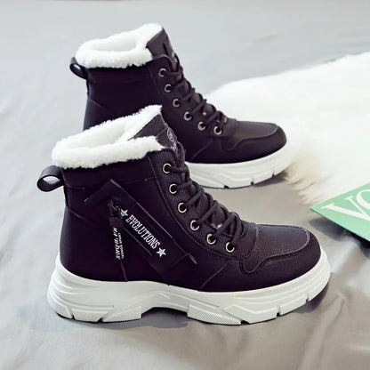 Short Snow Boots, Anti‑Slip, Warm Fur Lined, Lace-Up Casual Ankle Boots, Come in Black, White, Tan