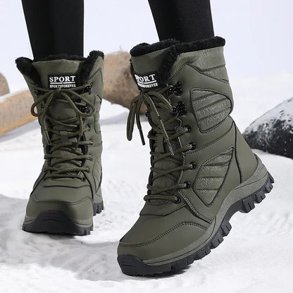High-top Waterproof Snow Boots, Thick Plush Warm Insoles, Tie Up, Come in Army Green, White, and Black