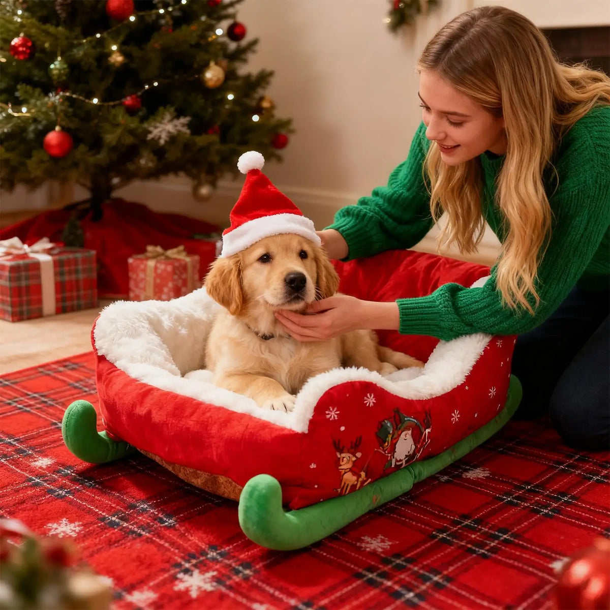 Washable Dog Christmas Sled Anti-slip bottom for Small, Medium, Cats, Dogs, Christmas Decor