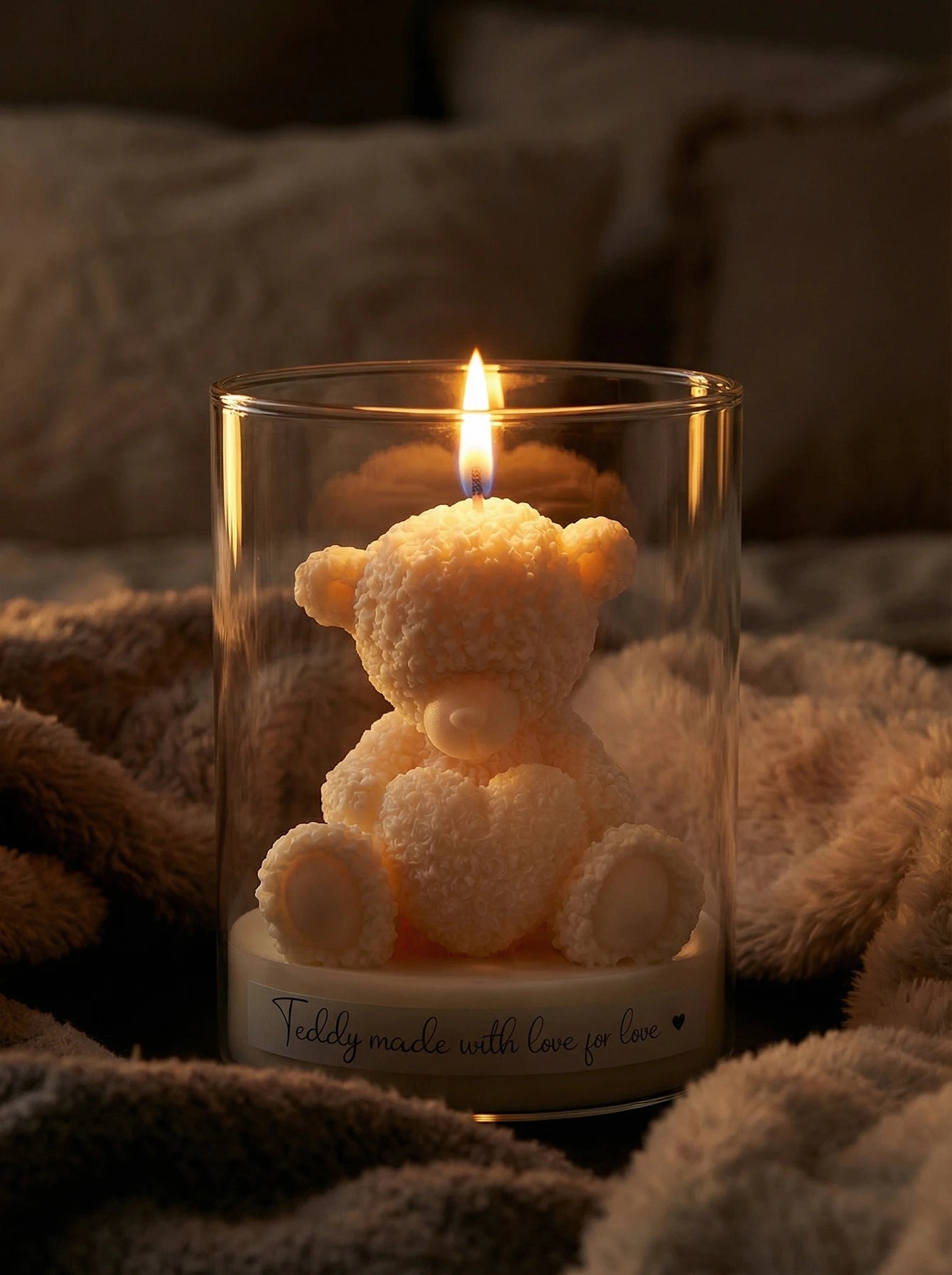 Cute Teddy Bear Scented Candle Glass Jar Soy Wax Aromatherapy