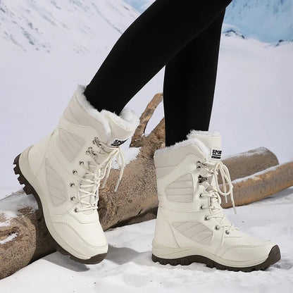 High-top Waterproof Snow Boots, Thick Plush Warm Insoles, Tie Up, Come in Army Green, White, and Black