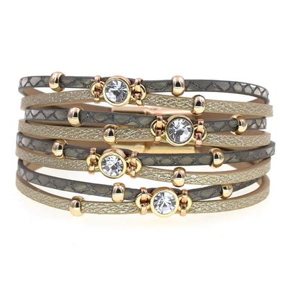 4 colors Bohemian leather bracelets  Metal bead charm bracelet with magnet back closure