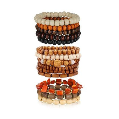 14-piece Boho wooden bead bracelet set