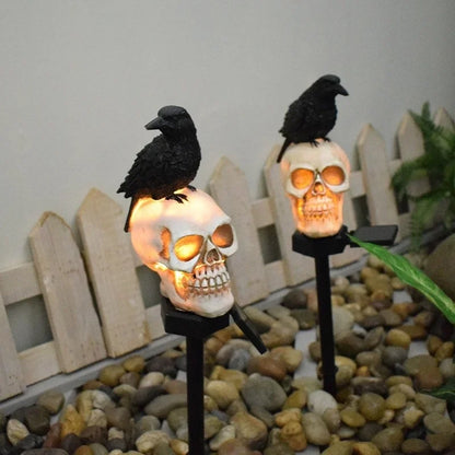 Halloween Outdoor Skeleton Light with Crow Sitting on Top