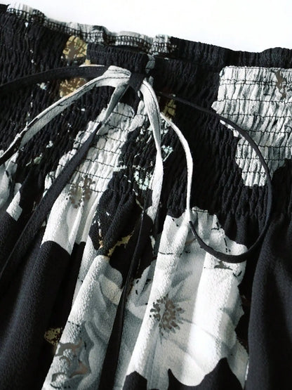 Boho Plus Size Up to 4XL Floral Print Wide Leg, High Elastic Waist with Tie Trousers.  2 Designs