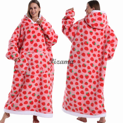 Super Long Flannel Pullover Night Shirt with Pocket and Hood, Super Snuggly for Men and Women, 12 Different Prints