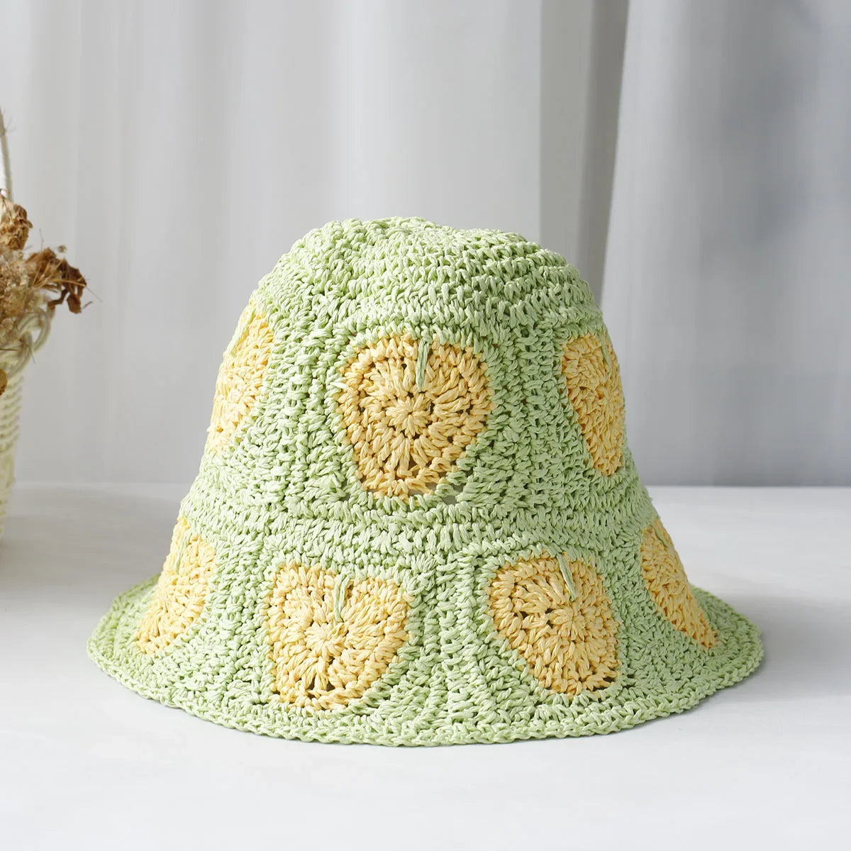 Bright Colored Floweed Crocheted Fisherman Hat