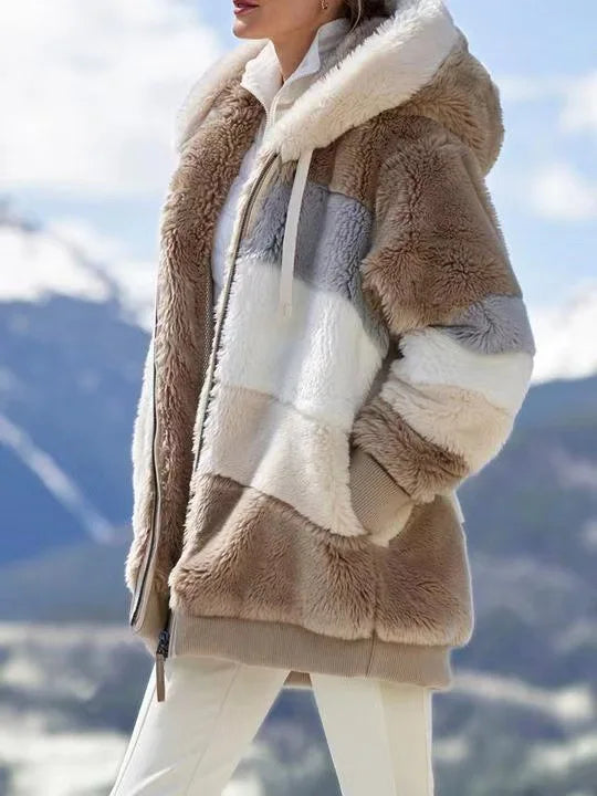 Oversized Warm Plush Jacket with Pockets, Hood, and Zipper Front, Loose, Cozy Fit. comes in 10 Colors