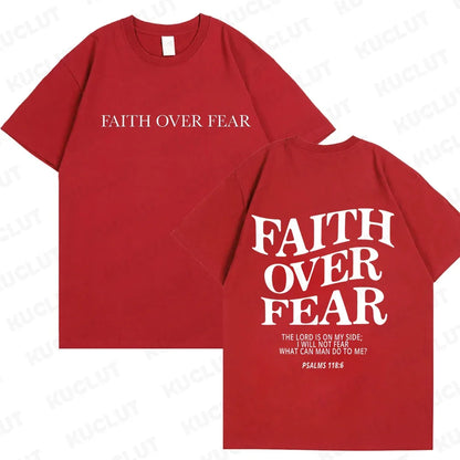 Sizes to 3XL Wide Variety of Colors "Faith Over Fear" T-shirts Christian Clothes Sportswear Bible verse