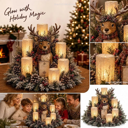 Christmas Lighted Table Centerpiece, Flameless Candle Glow, 8 Designs