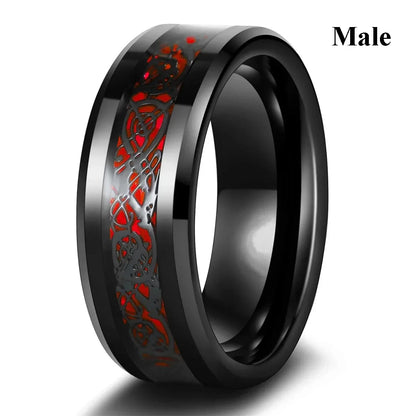 Gothic Red Rhinestone Ring Set Celtic Dragon