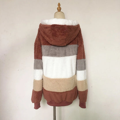 Oversized Warm Plush Jacket with Pockets, Hood, and Zipper Front, Loose, Cozy Fit. comes in 10 Colors