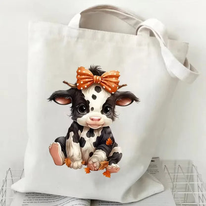 Adorable Highland Cow Print Canvas Large Capacity Tote Bag