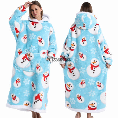Super Long Flannel Pullover Night Shirt with Pocket and Hood, Super Snuggly for Men and Women, 12 Different Prints