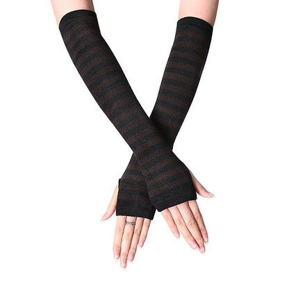 Winter Warm Long Sleeve Gloves Fingerless Stripe Knitted Elbow Elastic Outdoor Fashion Warm Wrist and Arm Glove in 8 colors