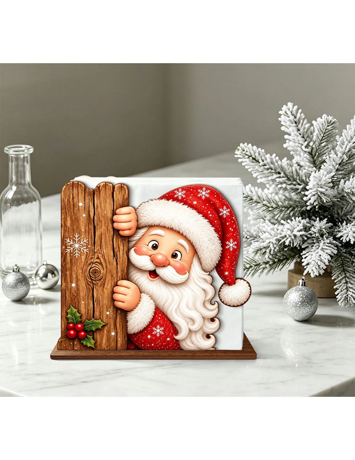 Adorable Wooden Santa Napkin Holder, Christmas Table Decor
