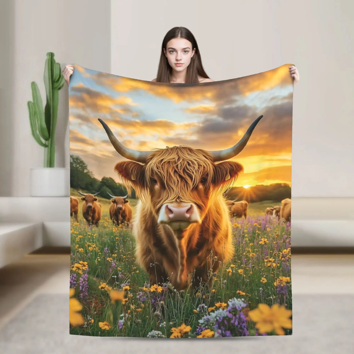 Christmas Highland Cow Fleece Blanket t for Home 150*125cm Piece. 25 Different Prints