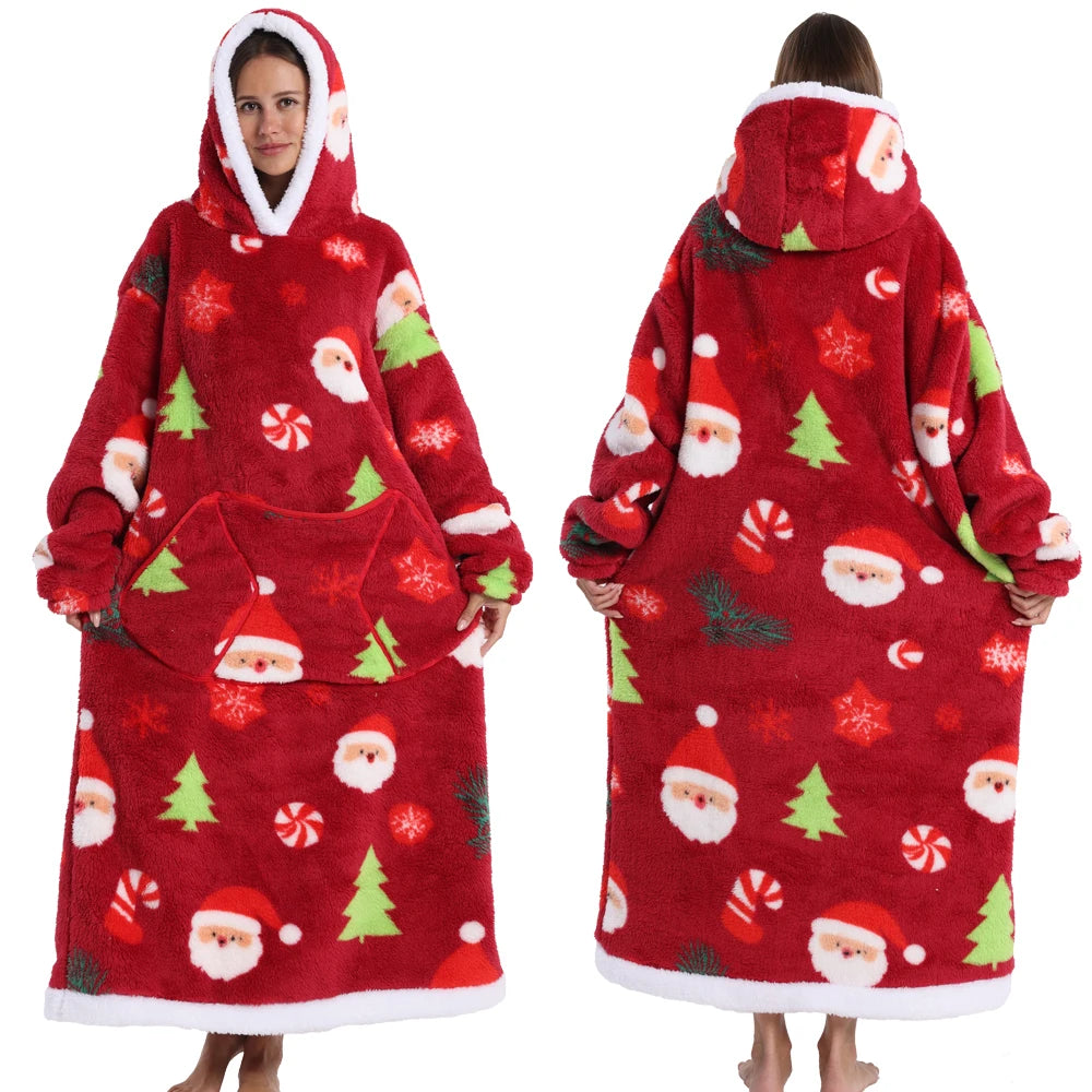Super Long Flannel Pullover Night Shirt with Pocket and Hood, Super Snuggly for Men and Women, 12 Different Prints