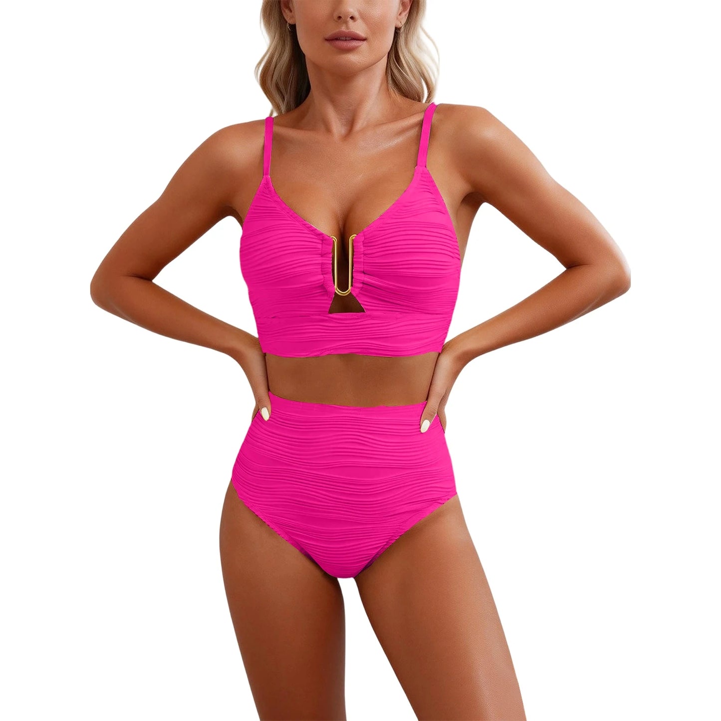 Sizes to XXL, 2 Piece Bikini,  Wire U Cutout in top,  High Waisted,  Variety of Colors