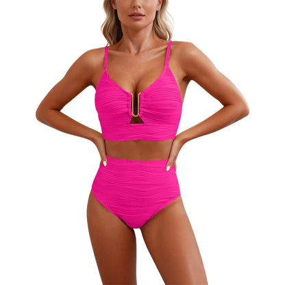 Sizes to XXL, 2 Piece Bikini,  Wire U Cutout in top,  High Waisted,  Variety of Colors