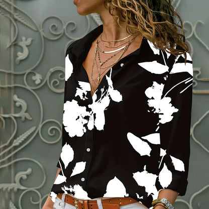 Women'S Shirts Sizes to 3XL Floral Print Button-Up Plus-Size Casual