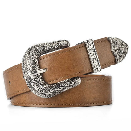 Vintage Carved Needle Buckle Belt PU Leather Belt