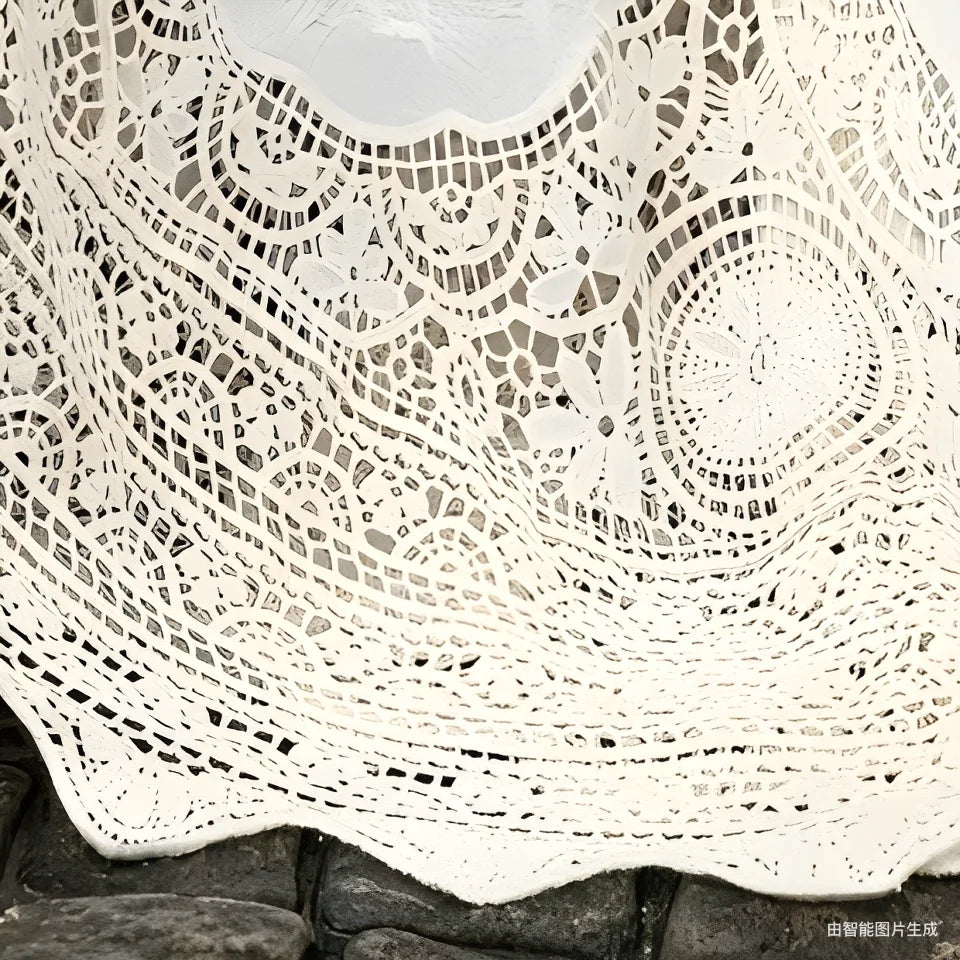 Crocheted Lace Maxi Skirt, Elastic Waist, Hollowed-out Embroidery, Long Boho Skirt