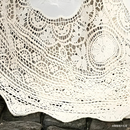 Crocheted Lace Maxi Skirt, Elastic Waist, Hollowed-out Embroidery, Long Boho Skirt
