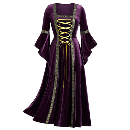 Halloween Long Sleeve Medieval Witch Victorian Gothic Bandage Dress