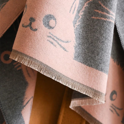 Cute Cat Ladies' Jacquard Pashmina Cashmere Scarf Thick Warm
