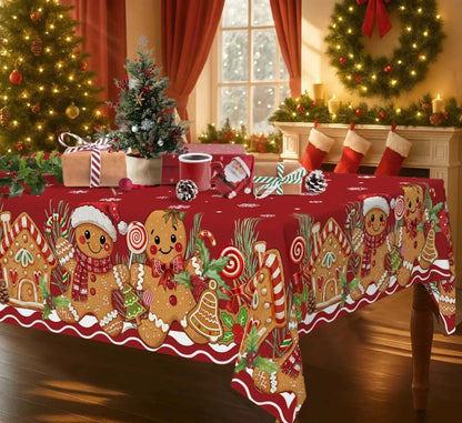 Festive Red Christmas Gingerbread Tablecloth