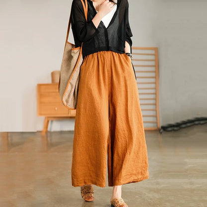 Wide Leg Ankle-length Pants, Casual, Loose Straight Leg, Breathable, High Waist,