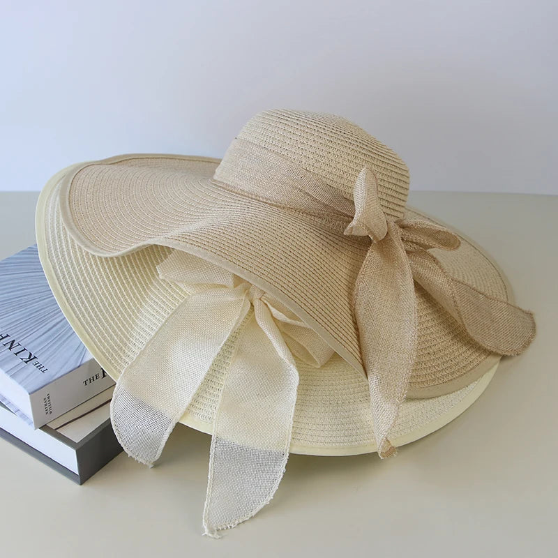 Straw Hat Bowknot Wide Brim Floppy Panama Hats Various colors