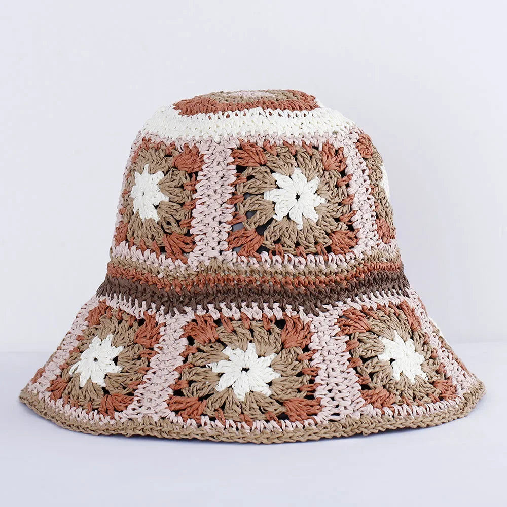 Bright Colored Floweed Crocheted Fisherman Hat
