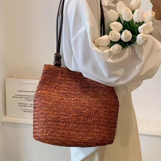 Casual Straw Woven Shoulder Bags, Handmade Wicker Handbags in 3 colors