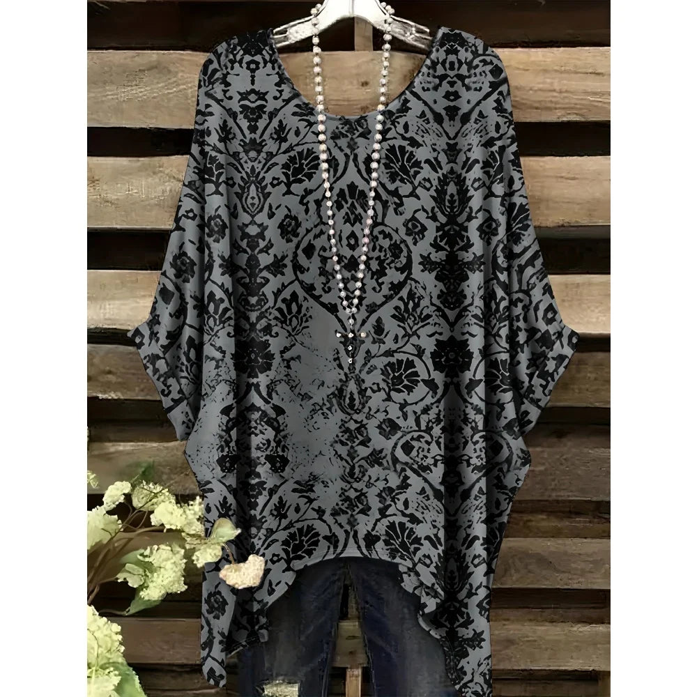 30 Different Style Bohemian Floral Tunics Plus Size to 3XL, 30 Vibrant Colors, Open Round Neck, Hankie Hem, Loose baggy sleeves