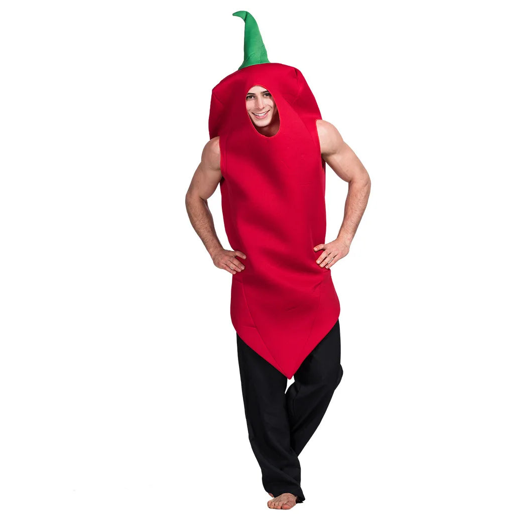 Halloween Funny Cosplay Fruit and Vegetable Costumes, also including grapes, hot pepper, tomato, avocado, and peas!