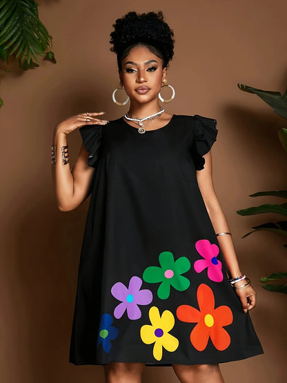 Sizes to 4XL  Cute Florals, Wide Sleeved, Loose Comfy, Knee Length Dress