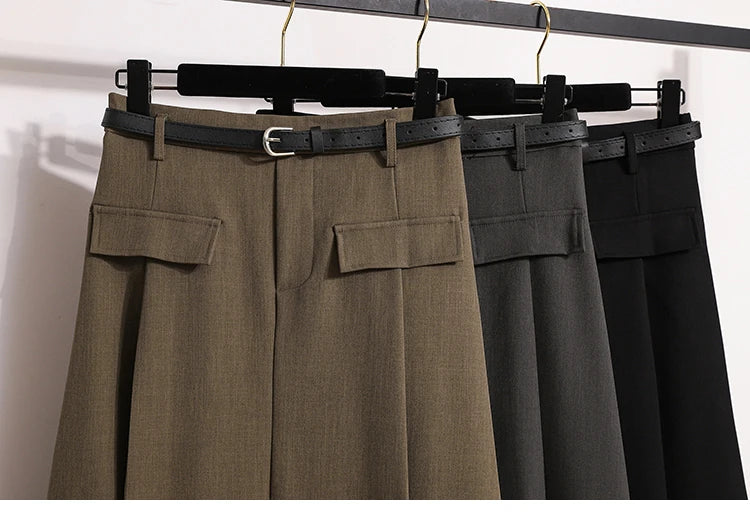 Sizes to 4XL  A-line with Pocket Flaps Solid Simplicity Casual Chic Skirt with Zipper and Elastic Back